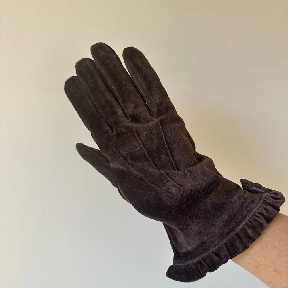 Vintage Brown Suede Leather Gloves L